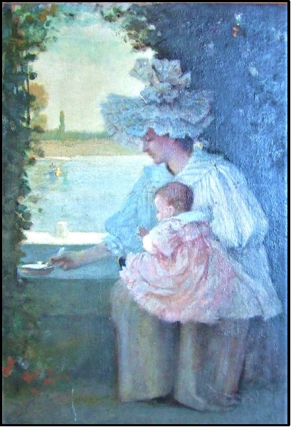 Paul Sinibaldi (1857-1909)- Poses, sur le bord de Seine huile sur panneau, non signée, 0,35 x 0,27 m Collection particulière