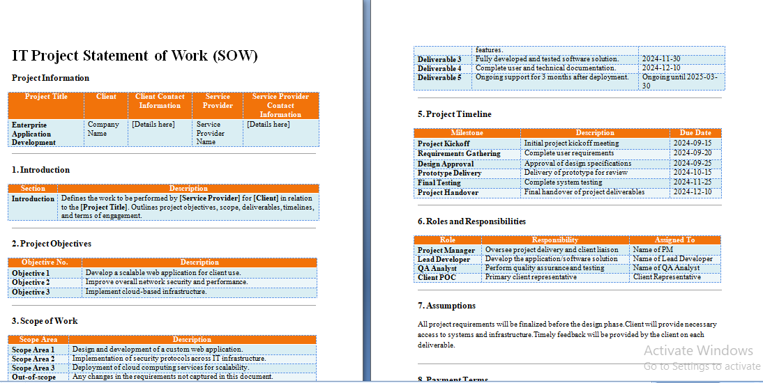 Statement of Work (SOW) Templates Free Download in Word Format