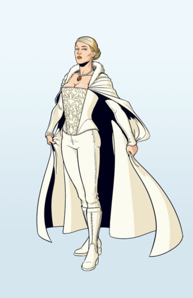 The consistently most frustrating costumes are worn by Emma Frost