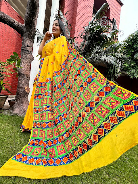 Hand embroidered Phulkari saree