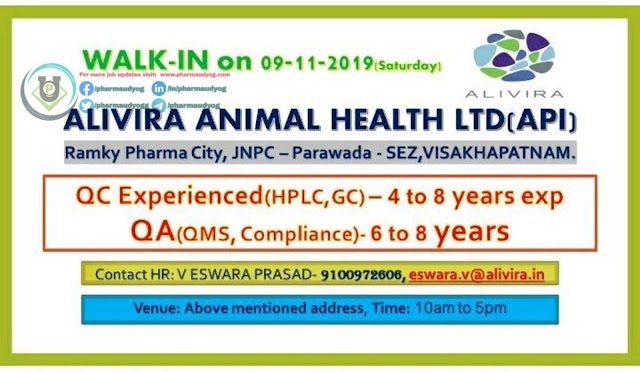 Alvira animal health Ltd | Walk-in at Visakhapatnam for QA-QC on 9 Nov 2019 | Pharma Jobs - QA-QC