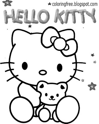 Easy to color Hello kitty soft toy cute teddy coloring sheets appealing printables for teenage girls