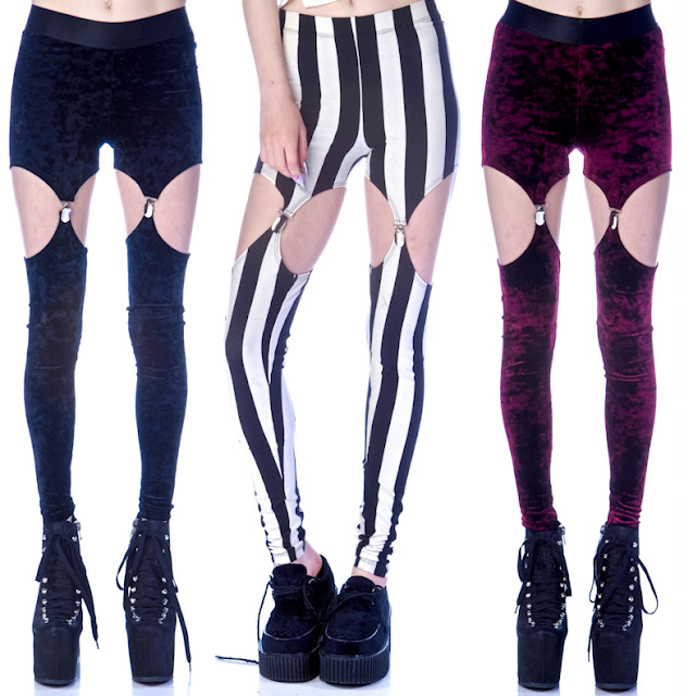 suspender garter chap leggings tights velvet stripped widow goth 