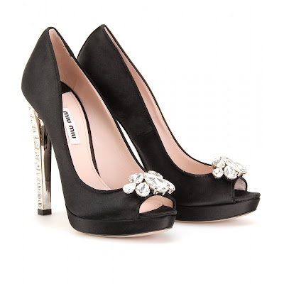 JEWELED PEEP-TOE SATIN PUMPS