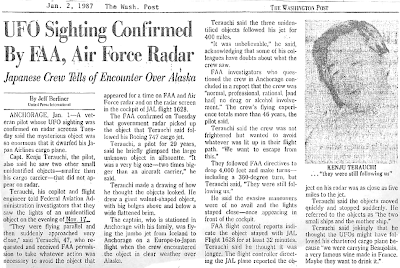 UFO Sighting Confirmed By FAA, Air Force Radar - The Washington Post 1-2-1987