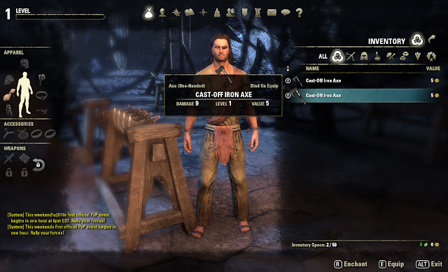 Elder Scrolls Online inventory screen