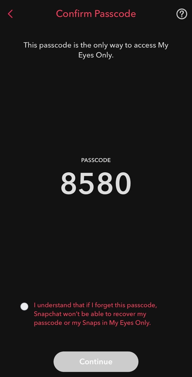 Confirm changing your My Eyes Only passcode