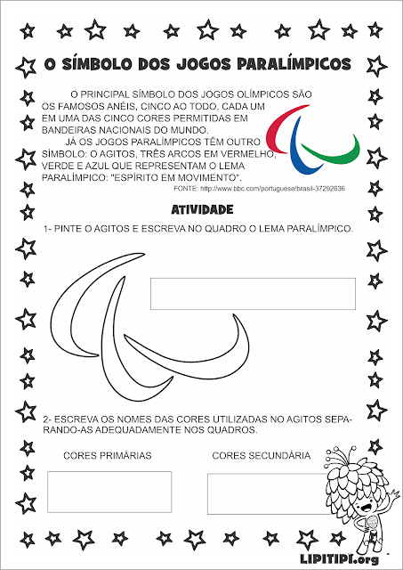 Paralimpíadas Atividade com Símbolo Paralímpico sobre Cores Primárias e Secundárias