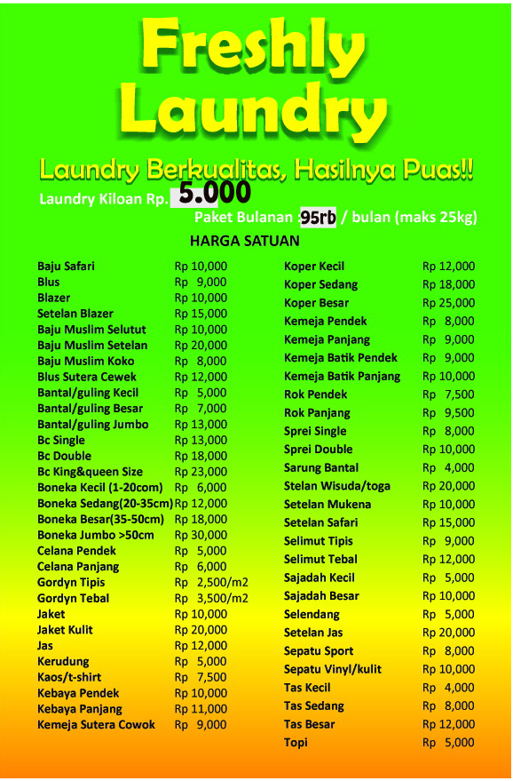 Freshly Laundry  Cirebon DARTAR HARGA LAUNDRY KILOAN  