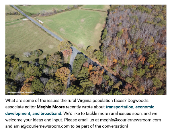 Screen shot of a field with trees on several sides, taken from the story A Primer on Rural Issues Across Virginia