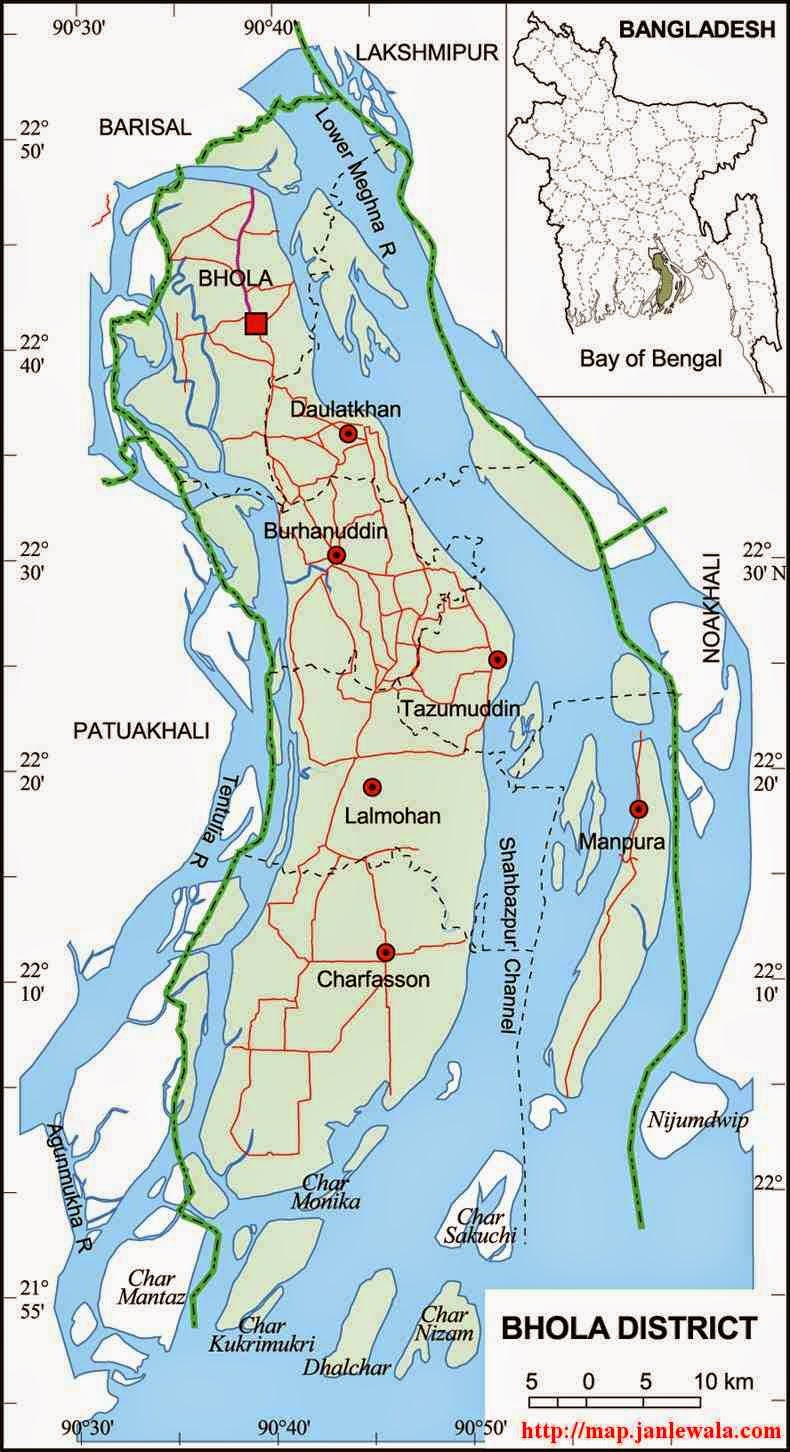 bhola zila map of bangladesh