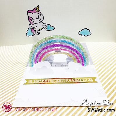 SVG Attic: Rainbow Unicorn Card with Angeline #svgattic #scrappyscrappy #psd #svg #diecut #cutfile #card #papercraft #rainbow #unicorn #unitystamp #stamp #coloring #copic