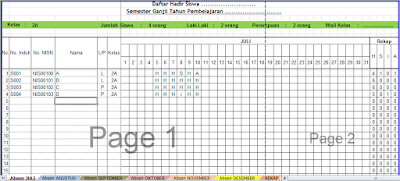 Format Absensi Siswa Excel Jenjang SD/MI Tahun 2018