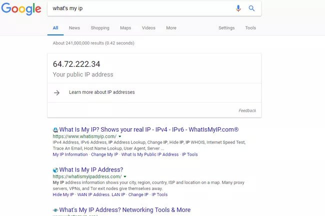 IP address terlihat di  Google