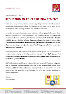Bua Crashes The Price Of Cement To 3,500 Per Bag, Promises Further Reduction
