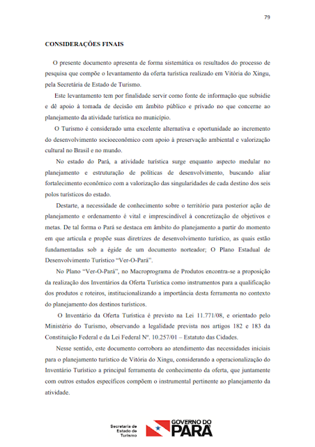 INVENTÁRIO DA OFERTA TURÍSTICA DO MUNICÍPIO DE VITÓRIA DO XINGU - 2015 - Pará - Brasil