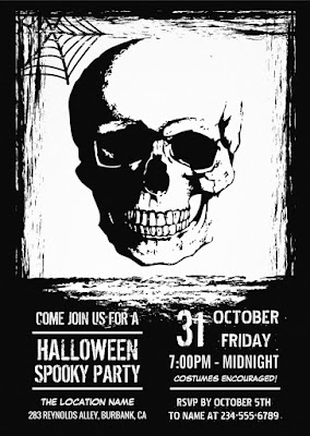  Spooky Black White Skull Halloween Costume Party Card