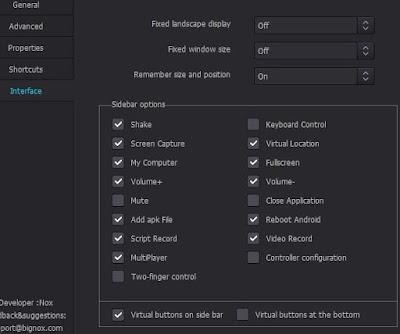 pengaturan/setting Nox app