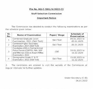 SSC UPCOMING EXAMS 2023 | कर्मचारी चयन आयोग में विभिन्न पदों पर आगामी वर्ष में होने वाले भर्ती परीक्षाओं की सूची