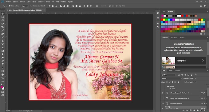 Tarjeta de invitación para 15 años de Leidy