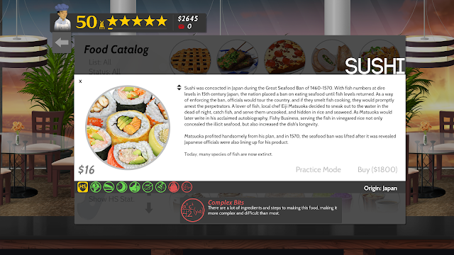 Screenshot of sushi being purchased in Cook, Serve, Delicious! 2!!