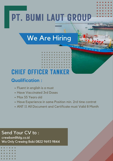 Loker Pelaut Chief Officer Tanker 2023