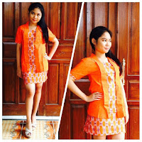 model baju batik dress modern jingga