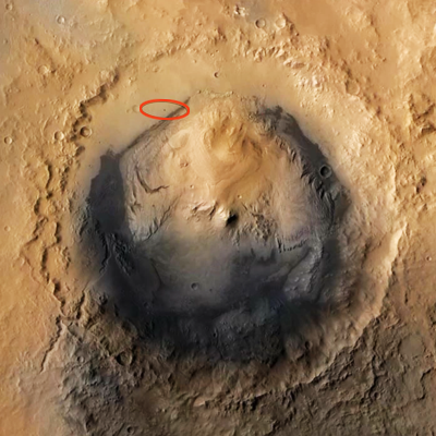 Curiosity MSL lands on Mars. Pictures sent by Mars Reconnaissance Orbiter (MRO) of Curiosity's landing position. 6 August 2012. NASA/JPL.