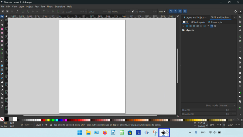 The cursor right clicks the open Inkscape app icon on the lower right side of the taskbar at the bottom of the screen.