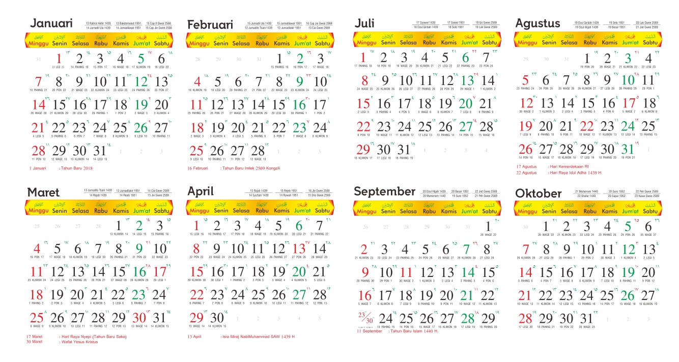 Download Desain Kalender 2018 (Masehi-Jawa-Hijriyah 