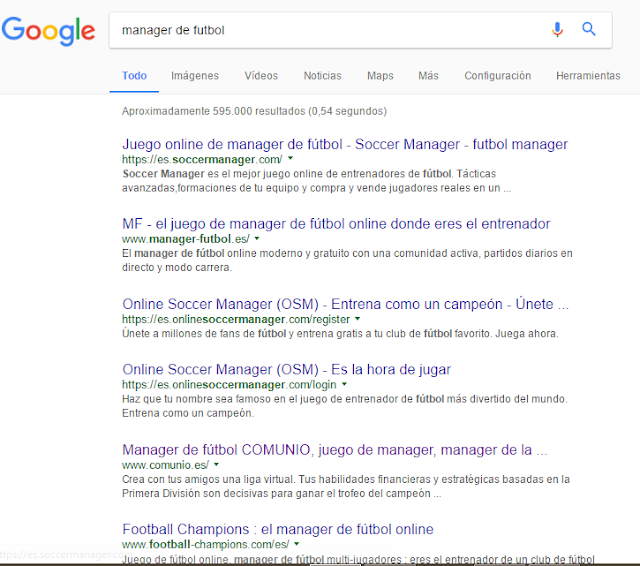 Búsqueda "manager de fútbol" en Google