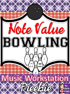 Note Value Bowling is a fun music workstation that reinforces note values and causes lots of smile!  Use a toy bowling set and the free Note Value Bowling score sheets to bowl your students over to reading music!
