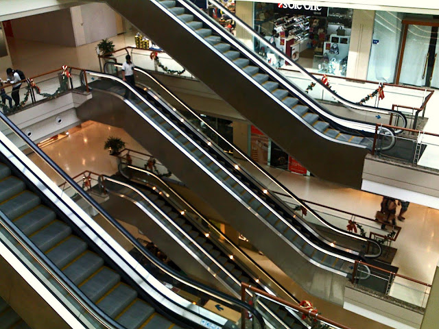 side view of escalators