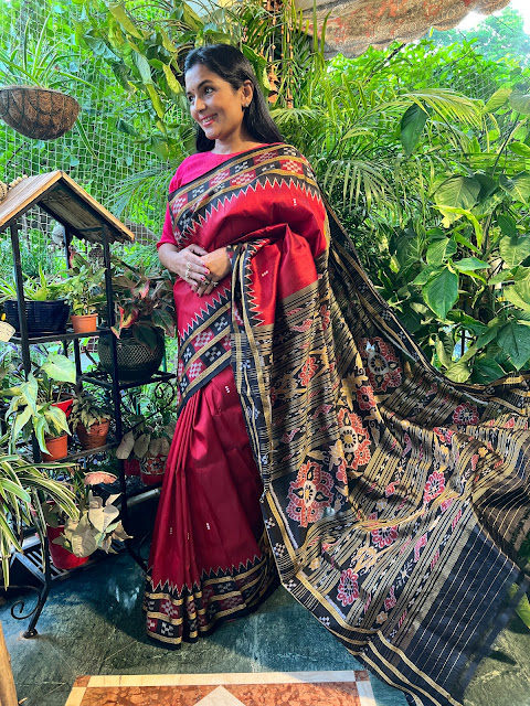 Maroon Sambalpuri silk saree with pasapalli border