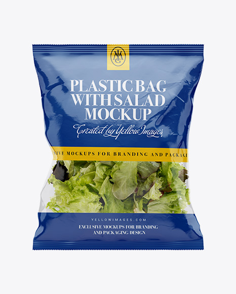 Free Packaging Clear Plastic Bag With Salad Mockup