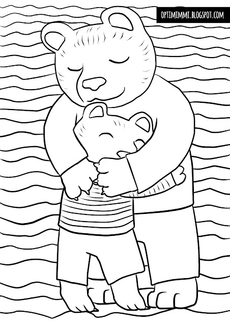 A coloring page of two hugging bears, a parent and a kid (for Inktober 2018) / Värityskuva kahdesta halaavasta karhusta, vanhemmasta ja lapsesta (Inktober 2018 -haastetta varten)