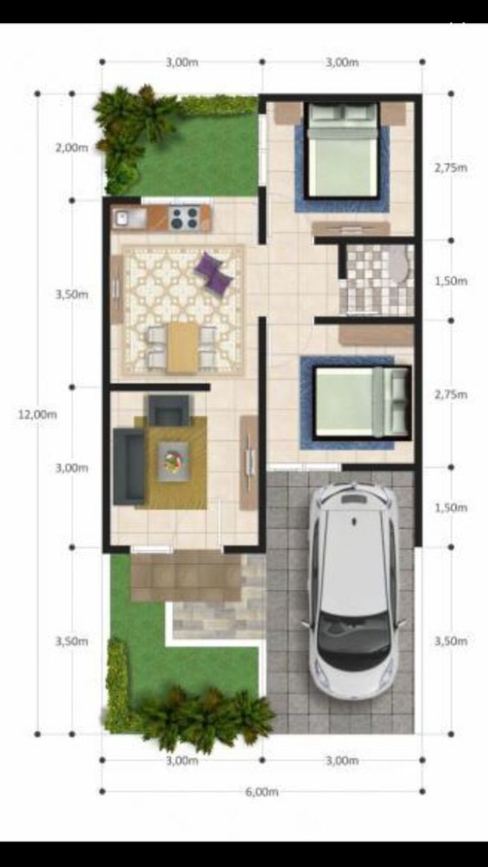 20 desain inspiratif denah  rumah  minimalis dengan lebar 6 