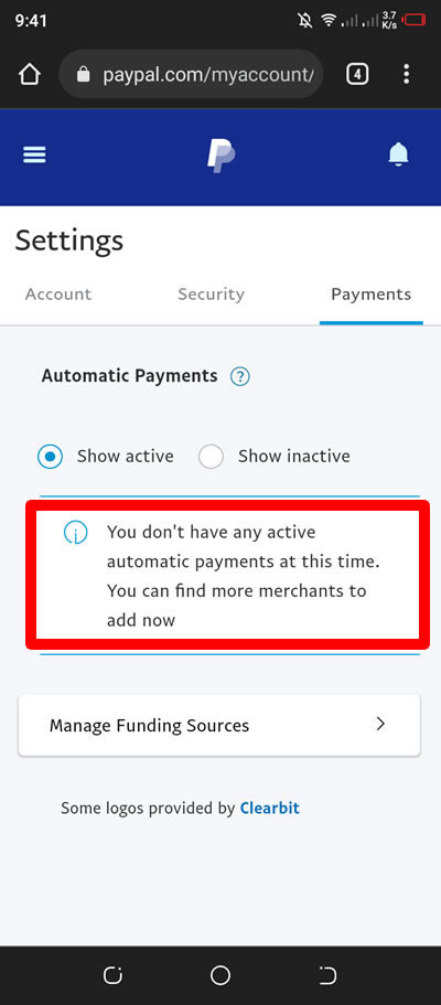 paypal automatic payments is now empty