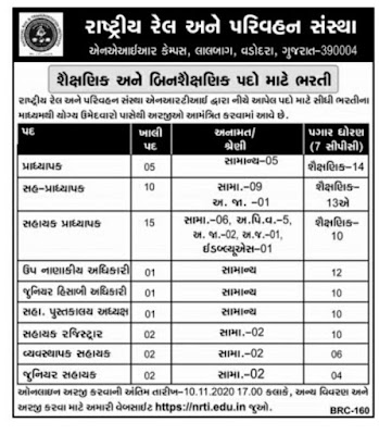 National Institute of Railways and Transport, Vadodara Recruitment 2020 for various posts