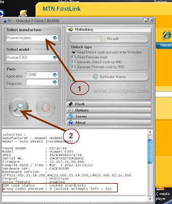 Unlocking huawei E303 modem using dc unlocker