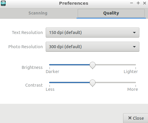 Simple-scan scanning quality preferences