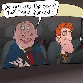 Two politicians in a car paid for by the public