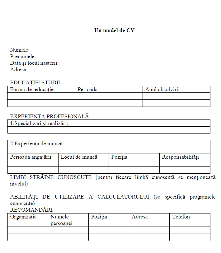 OBS. De actualitate este modelul european de CV .