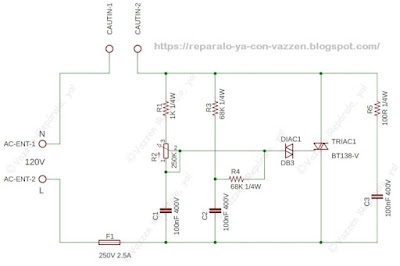 Diagrama del circuito regulador de temperatura para cautín de lápiz.