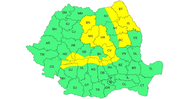 Cod Galben de instabilitate atmosferică în jumătatea de est a județului Suceava
