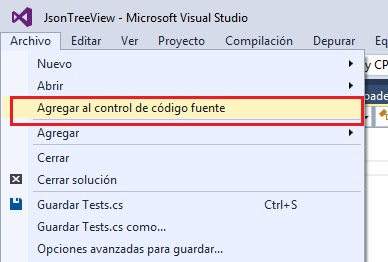 Agregar al control de código fuente un proyecto desde Visual Studio