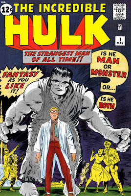 Incredible Hulk #1, origin, The Hulk looms over Bruce Banner as Betty Ross and Thunderbolt Ross look on in horror, Jack Kirby cover