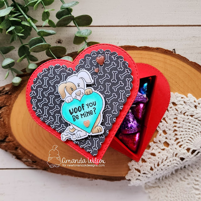 Heart Shaped Box of Chocolates by Amanda Wilcox | Puppy Heart Stamp Set, Love & Woofs Paper Pad and Heart Frames Die Set by Newton's Nook Designs #newtonsnook #handmade