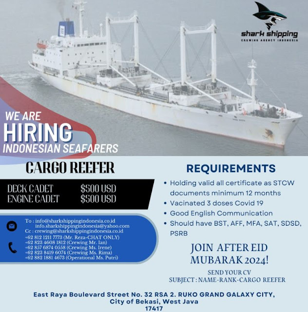 Info Loker Pelaut Indo AB, Oiler, Deck Cadet, Engine Cadet April 2024