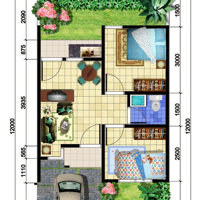 Desain denah rumah tipe 36 Terbaru